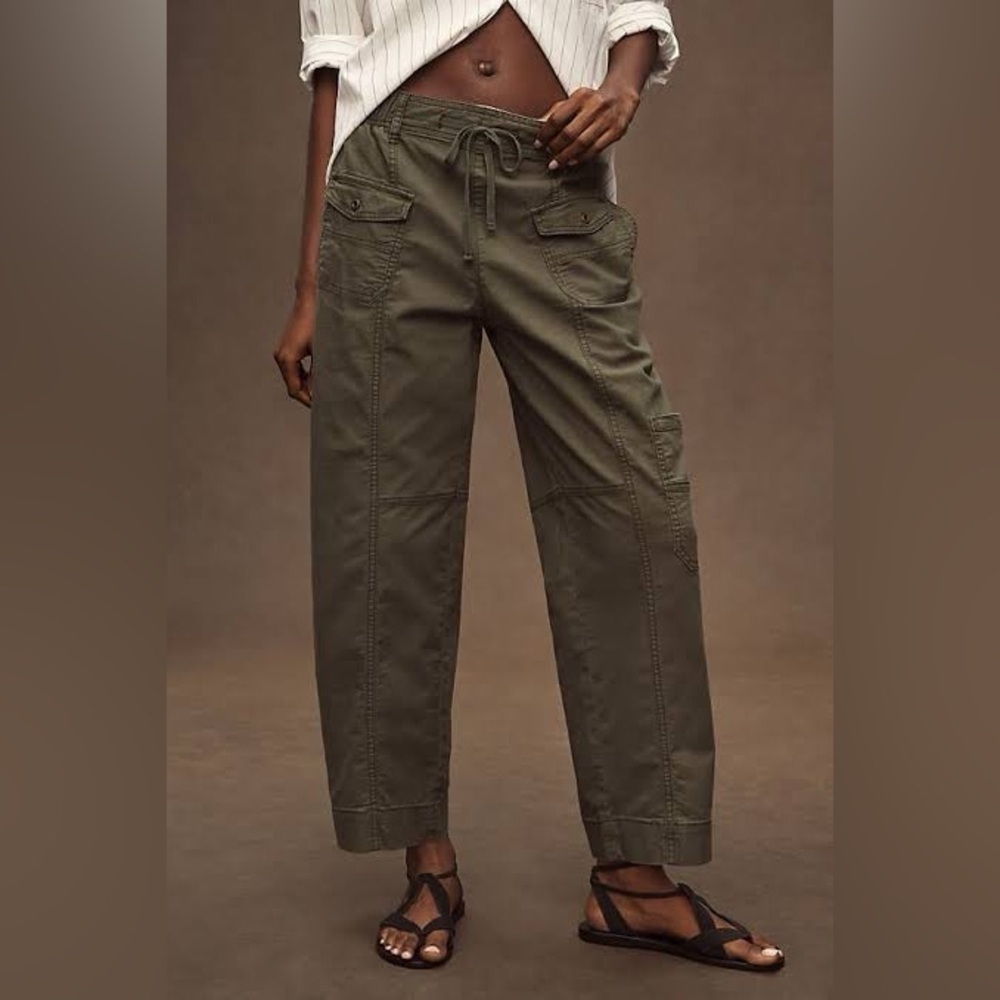 NWT! Anthropologie Moss Green Pilcro Utility Drawstring Pocket Pants - Size XS 📊